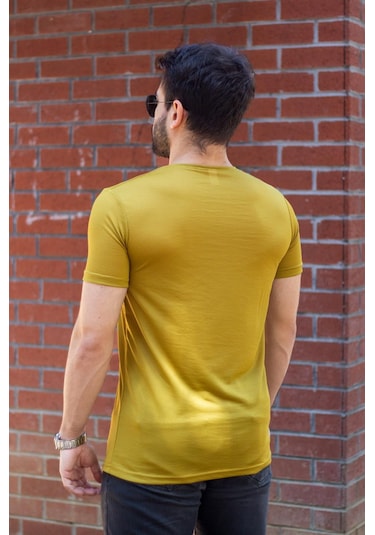 Erkek Koyu Sarı Basic Rahat İnce Petek Kumaş Spor Tshirt 22etshport 001
