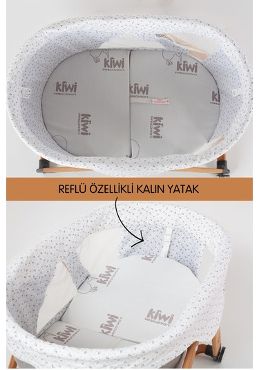 Kiwi Sleeper Anne Yanı Beşik, Portatif, Sallanır, Katlanır, Tekerlekli Bebek Beşiği - Luna Desen Gri