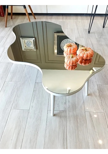 Fawdecor Aynalı Masif Ahşap Orta Sehpa - 100 X 64 Cm Beyaz