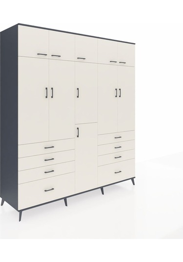 Kronos Dolap 8 Raflı 8 Çekmeceli 3 Askılı 220x59x243 Antrasit-aytaşı/aytaşı Aytası/aytası