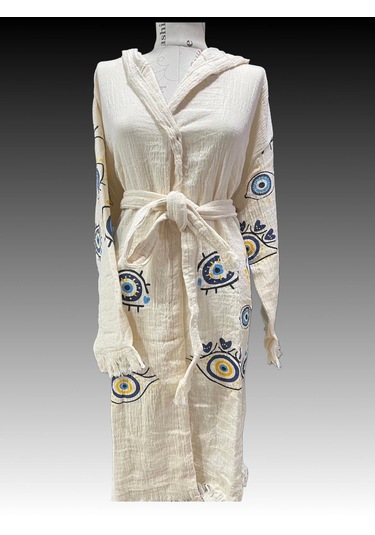 Kadın Müslin Bornoz %100 Pamuk Sarı