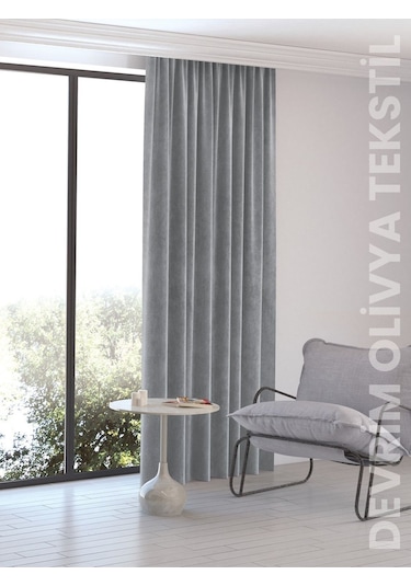 Shy Tekstil Lüks 1. Sınıf Düz Dikim Açık Gri Ada Fon Perde Şık Tasarım, En X Yükseklik Ölçü Seçenekleri Açık Gri