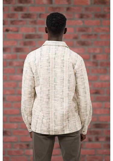 Brenzo Yarı Oversize Hafif Bol Kalın Çizgili Oduncu Gömlek Kahverengi