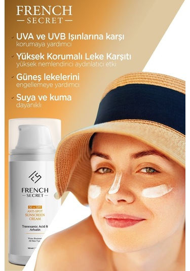 French Secret Yüksek Koruyucu Leke Karşıtı 50 +SPF Güneş Kremi 100 ML (Tranexamic Acid+Arbutin)