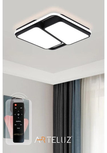 Kesik Kare Model Modern Plafonyer Avize 50x50 Cm Siyah - Altın