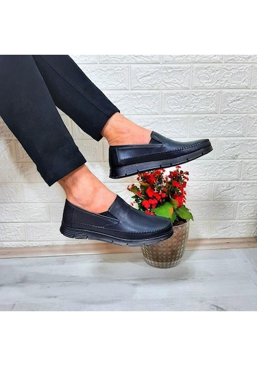 Fiyra Fth01 Siyah-siyah Hakiki Deri Fuspetli Erkek Günlük Ayakkabı 001
