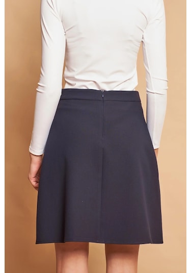 Yüksek Bel Hafif Likralı Kumaş Diz Boy Çan Etek-lacivert Lacivert