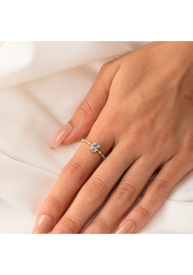 Gümüş Yüzük - Green Topaz Taşlı Kadın Modern Tasarım 925 Ayar Gümüş Evlilik Teklifi Yüzüğü Sarı