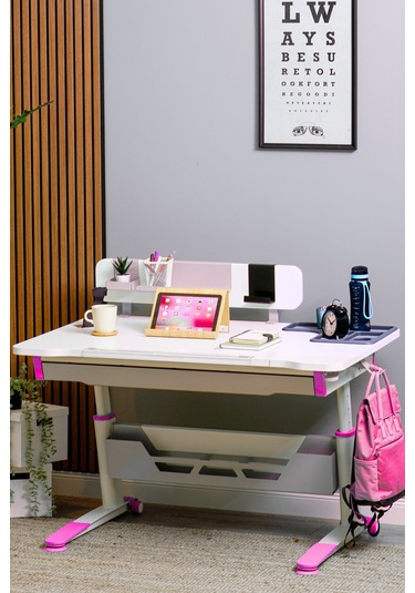 Sirius Standart Yükseklik Ve Eğim Ayarlı Çekmeceli Bilgisayar, Ofis Ve Çalışma Masası Ekru Fuşya Gri Sirius Standart Yükseklik Ve Eğim Ayarlı Çekmeceli Bilgisayar, Ofis Ve Çalışma Masası Ekru Fuşya Gri