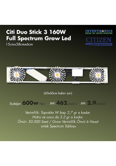 Citi 3 Duo Stick 160w Full Spectrum Grow Led Lamba