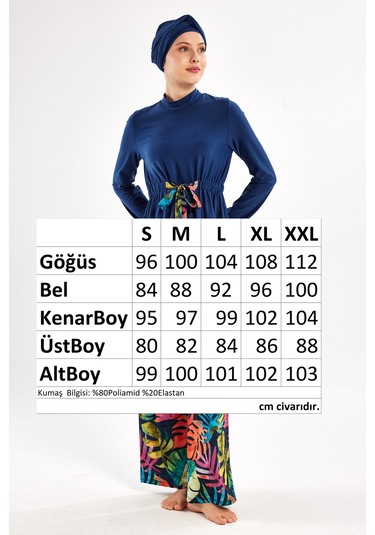 Likralı Bol Paça Tam Kapalı Tesettür Mayo Bloom 1119 Açık Lacivert Açık Lacivert