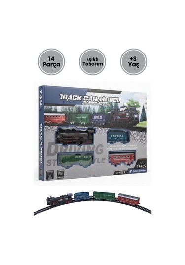 Pilli, Işıklı 14 Parça Oyuncak Tren Seti - Track Car Model