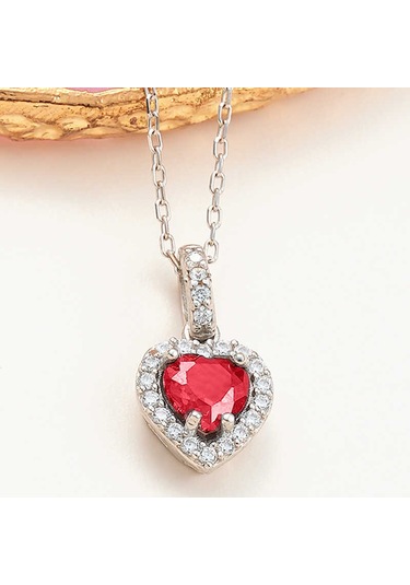 Artsmagazinmücevher Gümüş Kırmızı Taşlı Kalpli Kadın Kolye