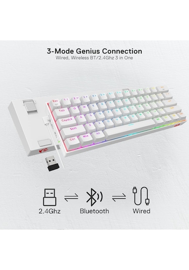 Redragon K530 Draconic%60 Kompakt Rgb Kablosuz, 5.0 Bluetooth Oyu