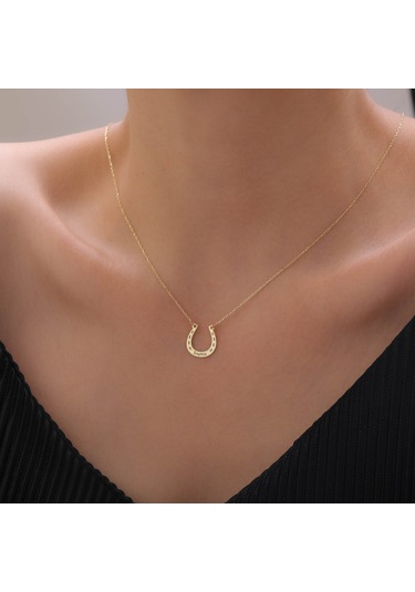 925 Ayar Gümüş İsimli Şans Sembolü Nal Kolye Gold