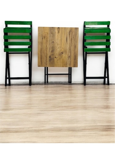 Balkon Bahçe Mutfak 3'lü Bistro Set Katlanır Masa Sandalye 60x60 Yeşil