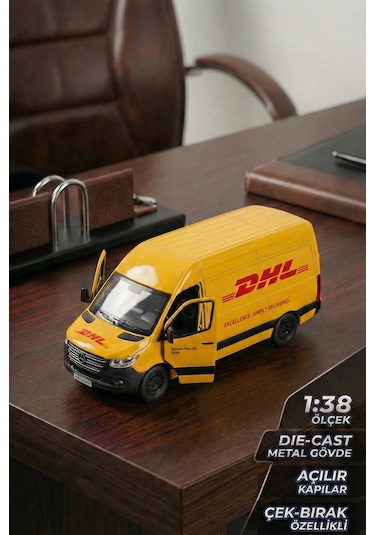Kinsmart Mercedes Benz Sprinter Dhl Kargo Aracı Metal Model Araba Çek Bırak 12 Cm