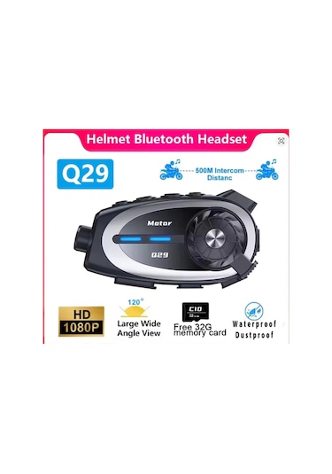 Q29 Motosiklet Kask Bluetooth Kulaklık Eşleşmeli 1080p Kamera Geniş Açı Su Geçirmez Intercom