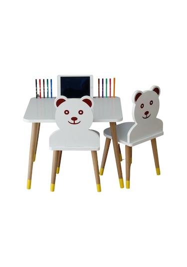 Çocuk Aktivit Oyun Masa Sandalye Takımı Tablet Kalem Yeri Yaz Sil