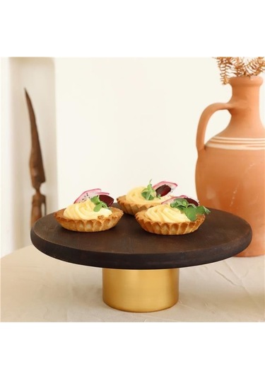 Akayev Ahşap 24 Cm Metal Ayaklı Yuvarlak Sunum Tabağı Beyaz