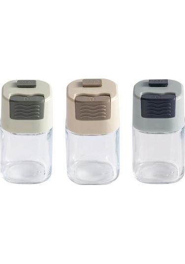 Besthome1 Kontrol Tuz Şişesi Cam Baharat Şişesi Ev Basın Tipi Kantitatif Mutfak Tuzluk Baharat Şişesi Gri Renk Gri