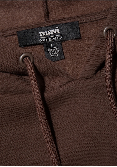 Mavi - Mavi Logo Baskılı Kapüşonlu Kahverengi Sweatshirt 067149-88067 Kahverengi