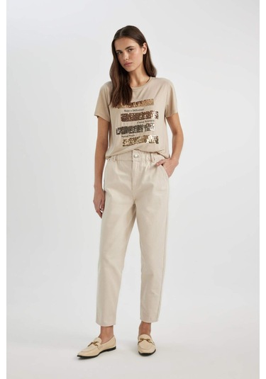 DeFacto Paperbag Gabardin Kumaş Pantolon Yüksek Bel Cepli Basic Düz Standart Paça S2790AZ24SMBG702