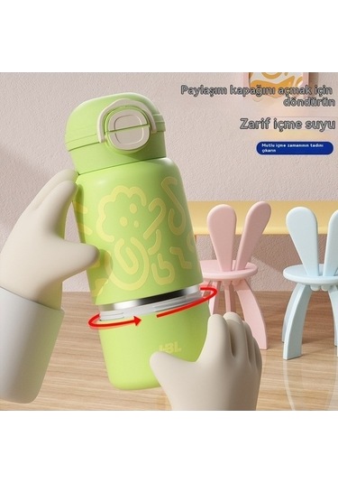 Ulzyvf Wd Üç-drink Termos Siyah Sevimli Çocuk Bardağı Taşınabilir Fan Jian Bardağı - Zf Siyah