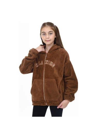 Toontoy Kız Çocuk Peluş Hırka Kahverengi
