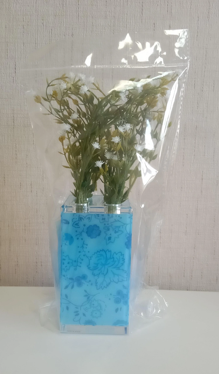 2 Adet Vazo Dahil,vazoda Çiçek,beyaz Yapay Çiçek,vazo Dekoratif Mavi 7x7x17cm Çok Renkli