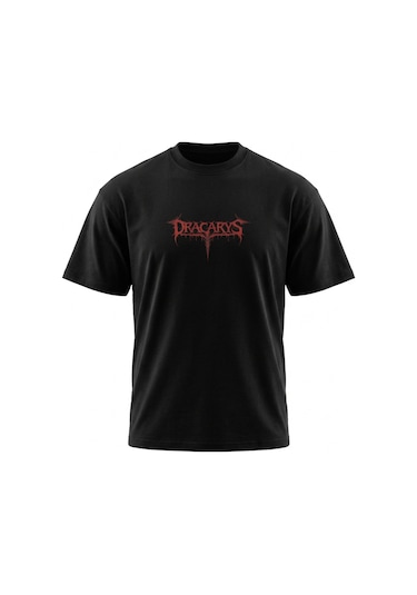 Dark Line Sırt Baskılı %100 Pamuk Oversize T-shirt Ejder Siyah