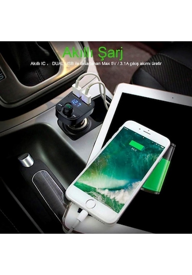 Carx8 Araç Kiti Fm Transmitter Bluetooth 5.0 Micro Sd Usb Şarj Oto Müzik Çalar