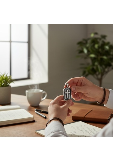 Dikdörtgen Çerçeveli Haç Çelik Kolye Ucu Silver