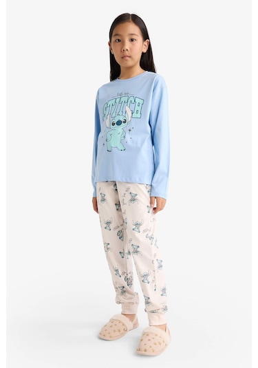 Defacto Kız Çocuk Disney Lilo & Stitch Pijama Takımı Uzun Kollu Üst Uzun Alt F7357a825aube768 Mavi