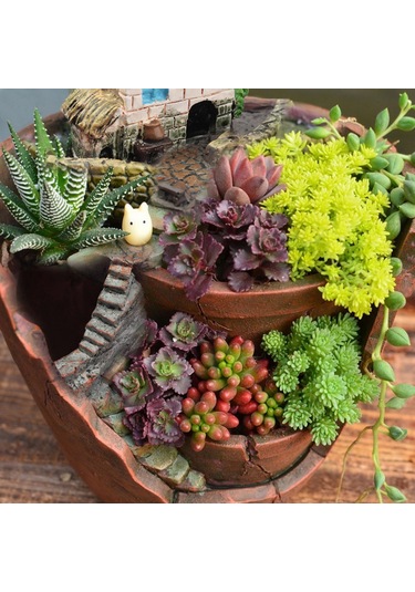 Jeehugo Kahverengi Sentetik Reçine Süs Bitki Saksısı - Detaylı Sanatsal Desen, Su Drenajı & Kaymaz Önleyici - Ev Dekorasyonu İçin Hafif Ve Dayanıklı