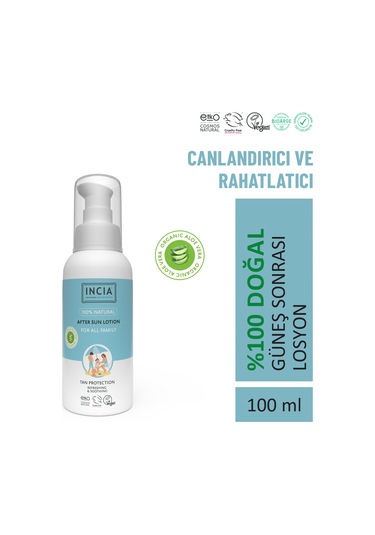 Incıa 100% Natural After Sun Losyon Güneş Sonrası Organik Aloe Vera Nemlendirici Rahatlatıcı 100 ML