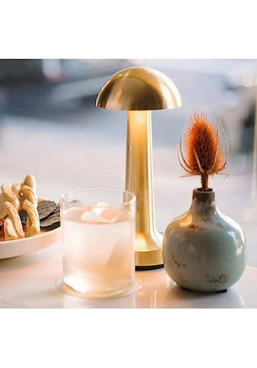 Mantar Model Retro Altın Masa Lambası Şarjlı Dekoratif Altın