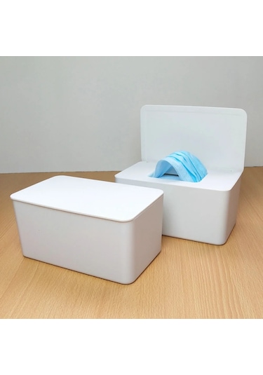 Beyaz Kedi-ıslak Mendil Kutusu Masaüstü Mühür Bebek Mendilleri Kağıt Saklama Kutusu Ev Plastik Toz Geçirmez Kapaklı Mendil Kutusu Ev Ofis Dekor İçin