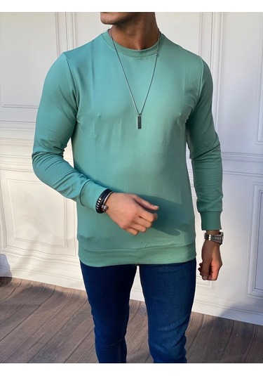 Modefendi Düz Renk İki İplik Sweatshırt Yeşil