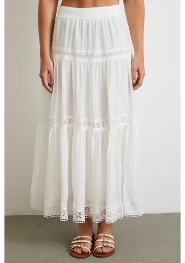 Dantelli Maxi Etek Beyaz Beyaz