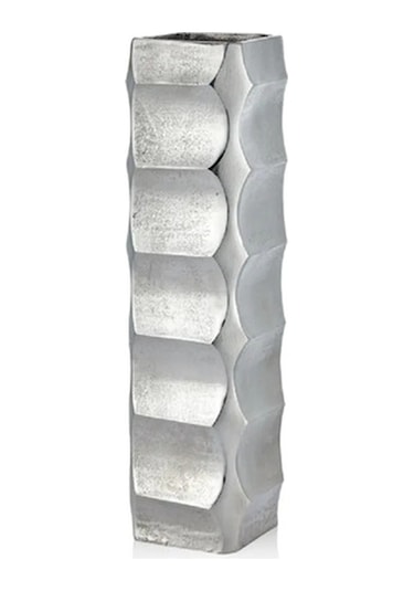 Square Gümüş Metal Vazo 13x47 Cm