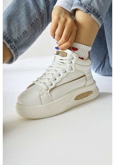 Lourin Ekru Deri Desenli Havalı Taban Bağcıklı Spor Bot 001