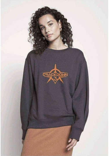 Crackdown 3 Logo Baskılı Füme Antrasit Kadın Sweatshirt