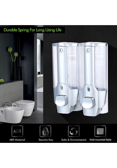 Springsun Duvar Montajlı 2'li Kilitli Sabun Dağıtıcı, 380ml 2 Büyük Kapasite, Gümüş Mat Abs, Mutfak/banyo İçin Gümüş