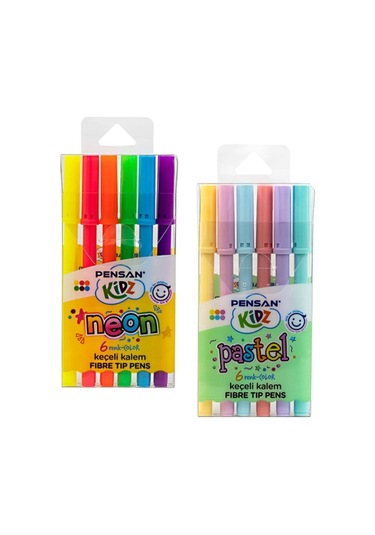 Kidz Keçeli Kalem 12 Renk Set - 6 Renk Neon 6 Renk Pastel