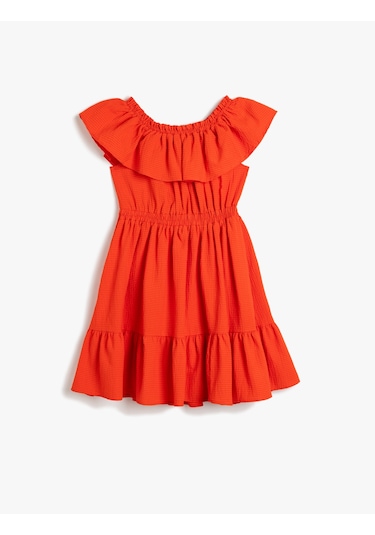 Koton Fırfır Detaylı Kayık Yaka Kolsuz Elbise Kırmızı 5skg80026aw Kırmızı