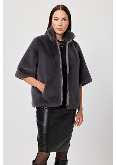 Cecilia Kül Gri Kadın Tüylü Mont 001