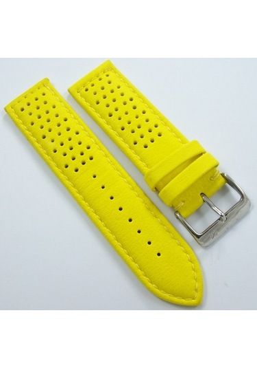 Bizon Sarı Deri Saat Kordonu 24Mm Delikli Spor Saat Kayışı Dikişl