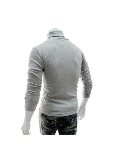 Siyah Sıcak Örme Gömlek Şık Üst Balıkçı Yaka Düz Renk Esnek Örme Gömlek Siyah