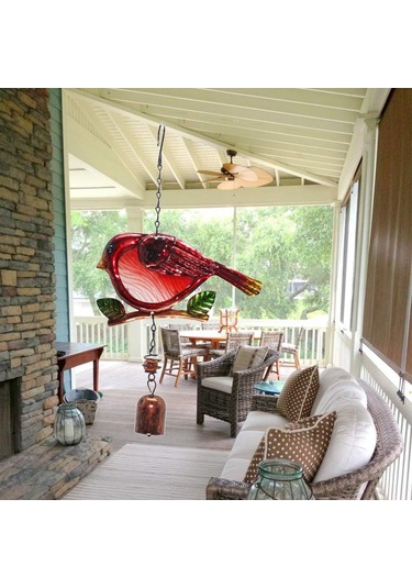 Yifomall Kırmızı Kuğu Ve Renkli Cam Arı Kuşu Desenli Demir Cam Zil, Duvar Dekoru, Çocuk Yatağı Süsüsü, Nordic Stil, Hediye İçin Uygun